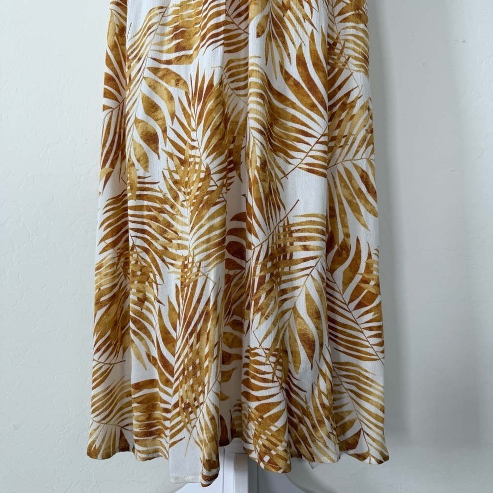 Lush Golden Yellow Palm Leaf Plant V Neck Halter Lightweight Maxi Dress Large - Picture 2 of 9